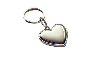 Silver heart keychain hanging on transparent background