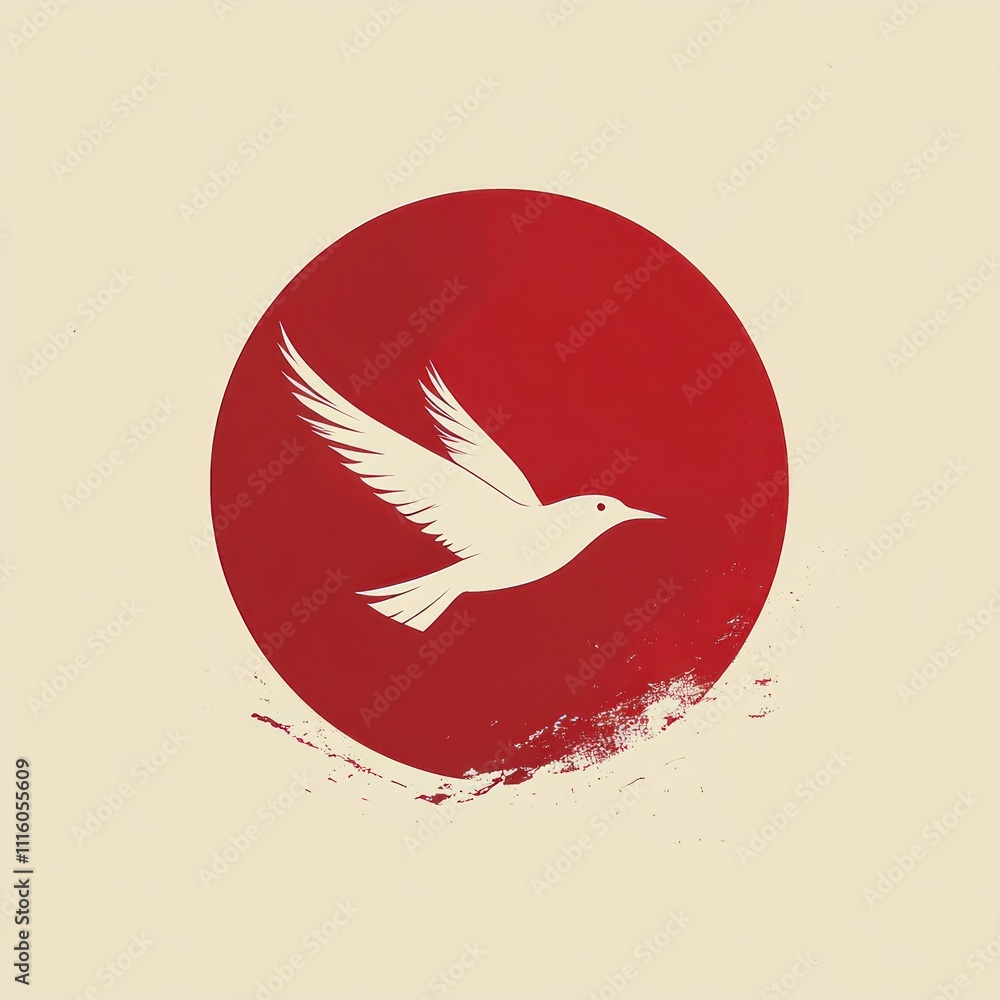Poster here's a and keyword list for your stock photo.. minimalist design of a white bird in flight against
