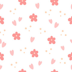 Hearts and flowers pattern. Seamless  Pattern with Love, Hearts. Vector Background