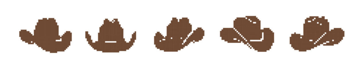 Pixelated cowboy hat icon. Retro-style brown cowboy hat graphic pixel art design.