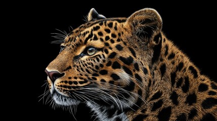 Obraz premium A detailed illustration of a leopard's face against a black background.