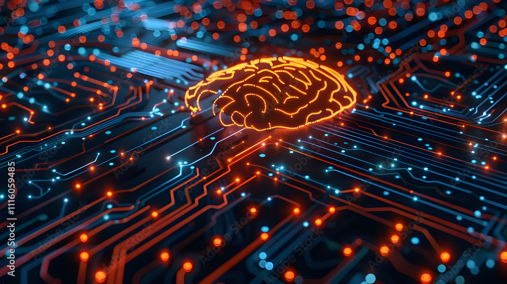 Aufkleber artificial intelligence brain on a circuit board. the future of technology. futuristic ai concept: a
