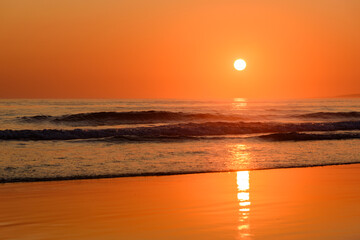 Sunset in Tarifa in southern Spain. View of the sunset in the ocean