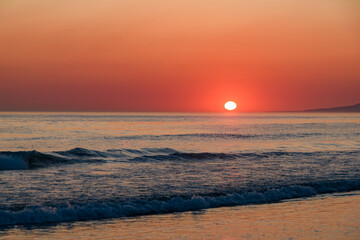 Sunset in Tarifa in southern Spain. View of the sunset in the ocean