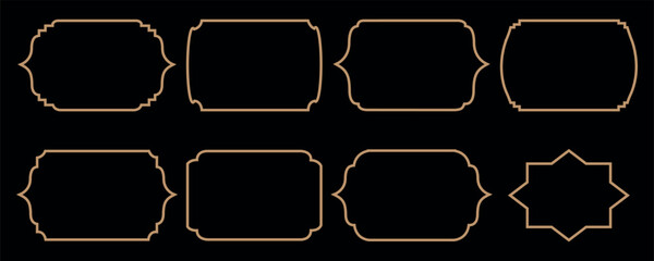 Set of decorative vintage frames and gold borders set. golden frames set. Thin line gold borders luxury minimalist collection.