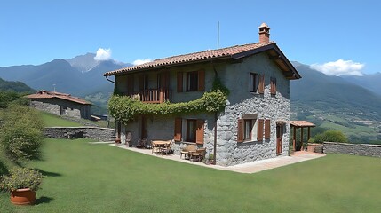 Stone Cottage Mountain View Scenic Italian Landscape
