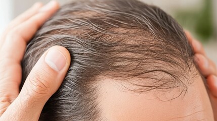 Fototapeta premium Anthroposcopy to examine thinning hair, reflect on aging and self-care. Embrace natural change and prioritize health and happiness