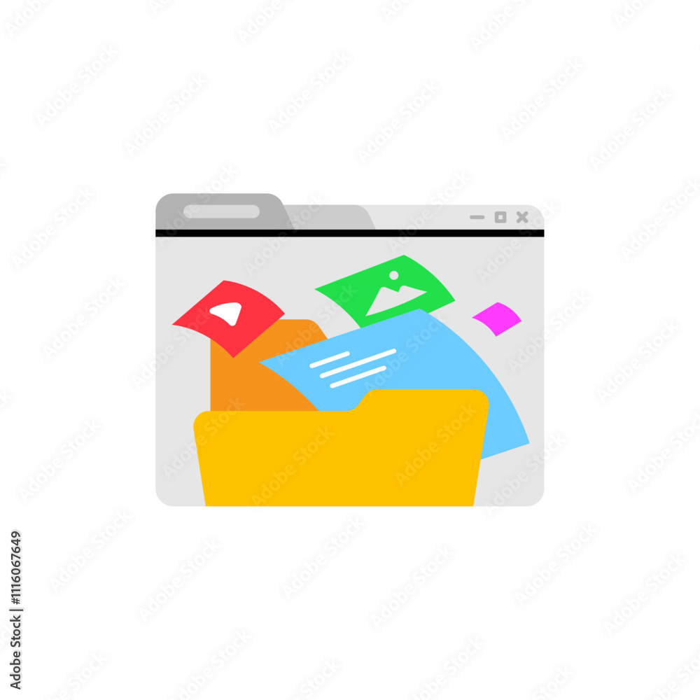 Poster illustration of a website interface displaying a cookie consent popup. the design features web page 