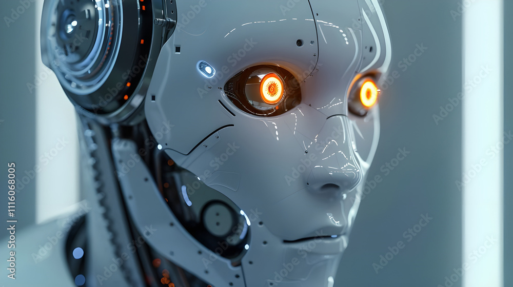 Aufkleber futuristic ai robot, a glimpse into the future. artificial intelligence concept: humanoid robot face