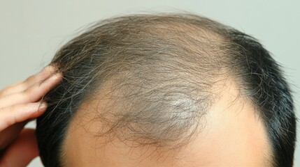 Fototapeta premium Anthroposcopy to examine thinning hair, reflect on aging and self-care. Embrace natural change and prioritize health and happiness