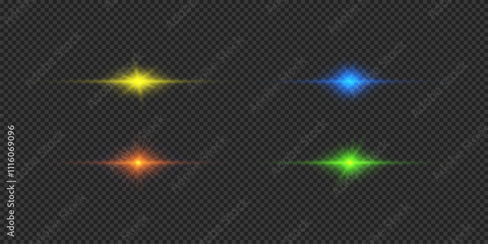 Wall mural set of multicolor horizontal light effects of lens flares
