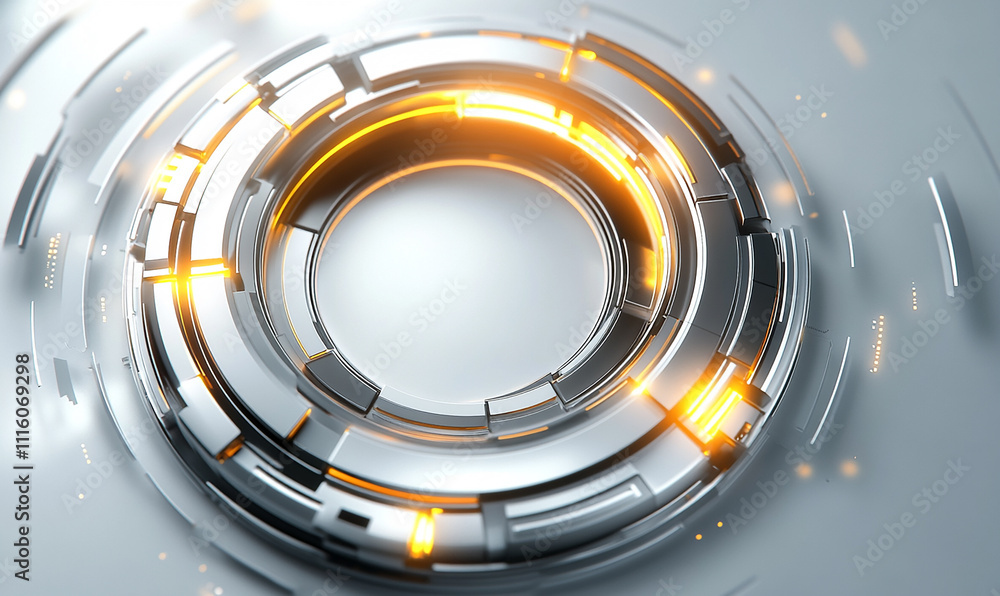 Fototapete a futuristic and high-tech logo featuring an abstract, circular design with golden light beams emana
