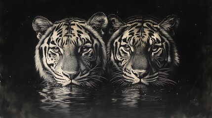 Obraz premium Realistic leopard tiger pencil sketch images dramatic face to face wildlife encounters depicted
