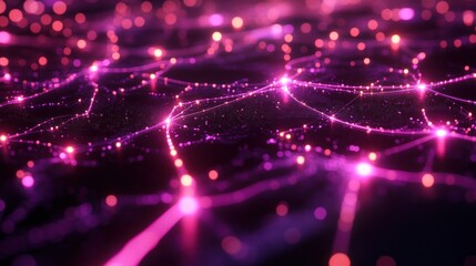 Fototapeta premium Abstract pink glowing particles and lines.