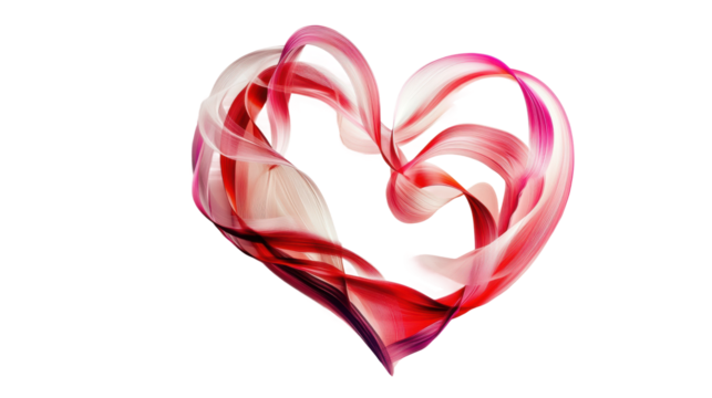 Red and white paint strokes forming a heart shape on transparent background