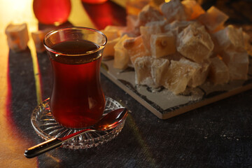 Traditional Turkish lokum with tea	