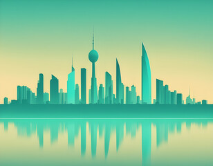 Obraz premium Green modern city silhouette creative background