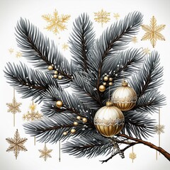 Naklejka premium golden christmas balls on christmas tree
