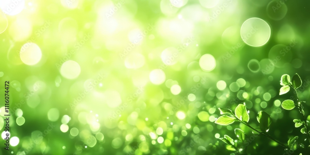 Poster blurred green background of nature in springtime featuring soft bokeh effect for a refreshing and se