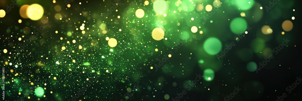 Poster vibrant green spring background with bokeh effect and soft blurred lights for artistic and natural t