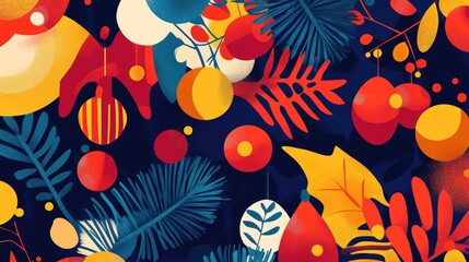 Obraz premium Christmas card layout flat design top view festive greetings cartoon drawing Triadic Color Scheme