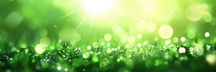 Fototapeta premium Lush Green Spring Background with Soft Bokeh Effect and Blurred Bright Light for Nature, Freshness, and Renewal Themes
