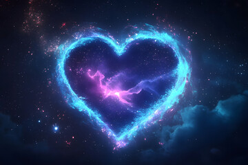 Fototapeta premium Heart In Indigo Cosmic Sky For Valentine's Day - Generative Ai