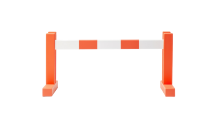 A construction barrier featuring orange and white stripes, commonly used to indicate restricted access or ongoing work areas.