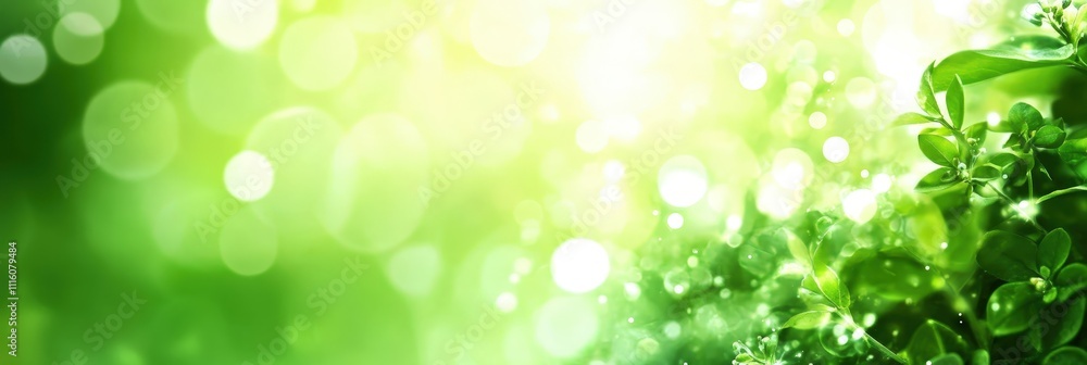 Poster spring background with blurred greenery and bokeh effects creating a dreamy and fresh atmosphere for