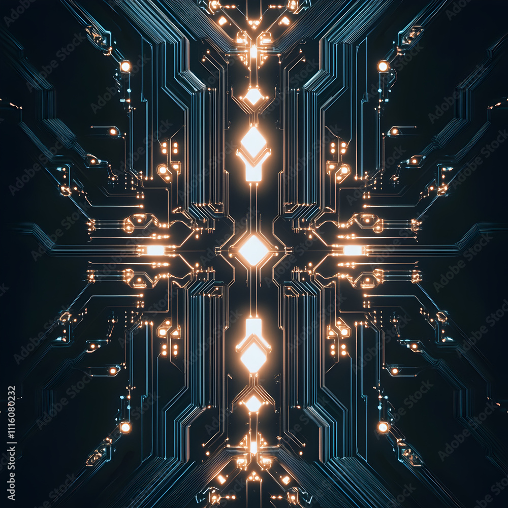 Poster ai circuit board design illuminating technology progress in a minimalist style abstract environment 