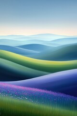 Obraz premium Vivid rolling hills with wildflowers and glowing light