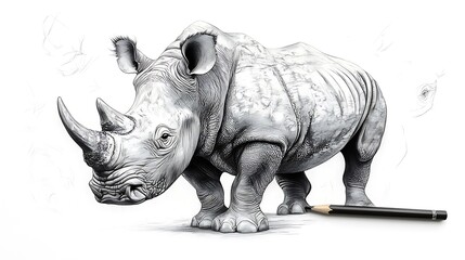 Obraz premium Realistic rhinoceros pencil sketch wallpaper lifelike designs for timeless and modern homes