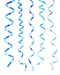 Blue serpentine streamers isolated on transparent background. Swirling serpentine ribbons is ideal for carnival, New Year, or birthday themed content. Blue serpentide is ideal for father day holiday.