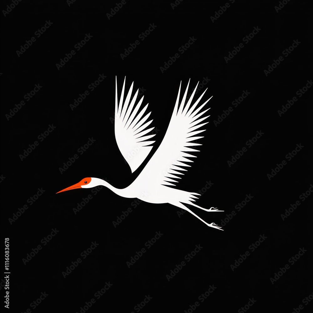 Aufkleber here's a possible and keyword list for your stock photo.. elegant white crane in flight against blac