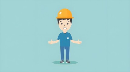 Smiling construction worker in studio environment teamwork illustration emphasizing safety and collaboration