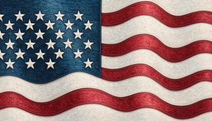 Obraz premium A vintage representation of the American flag, featuring red and white stripes with a blue field adorned with white stars.