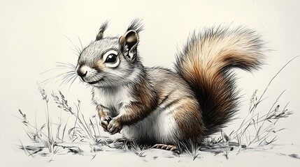Obraz premium Realistic squirrel pencil sketch wallpaper images showcasing intricate and graceful artistry