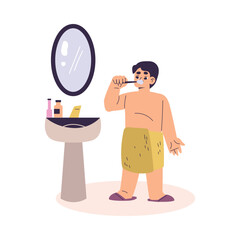Boy Character Brushing His Teeth Have Schedule and Daily Routine Activity Vector Illustration