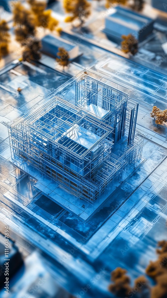 Aufkleber aerial view of construction site with blueprints and framework