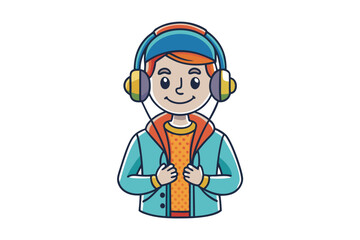 Obraz premium A boy is listening to music vector art illustration