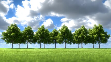 Obraz premium Lush green trees towering over vibrant grass nature scene sunny day peaceful landscape view
