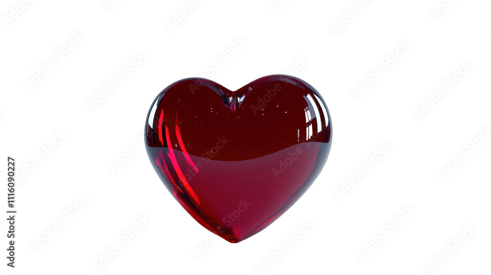 Poster glossy red heart rotating on transparent background