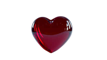 Glossy red heart rotating on transparent background