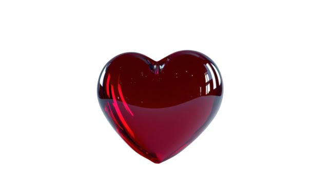 Glossy red heart rotating on transparent background