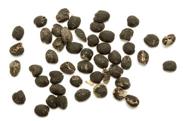 dark seeds boiled coffee on a white background