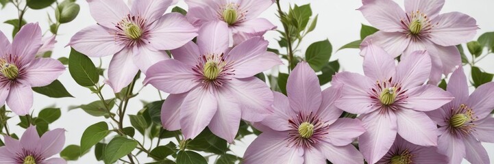 Clematis flowers in focus isolated on white background, nature, garden