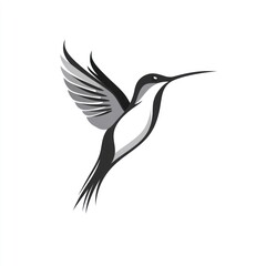 Fototapeta premium Here's a suggested and keywords for your stock photo.. Elegant stylized hummingbird in flight, monochrome design.