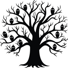 Obraz premium Black Silhouette of an Angry Tree with Twisted Branches on White Background