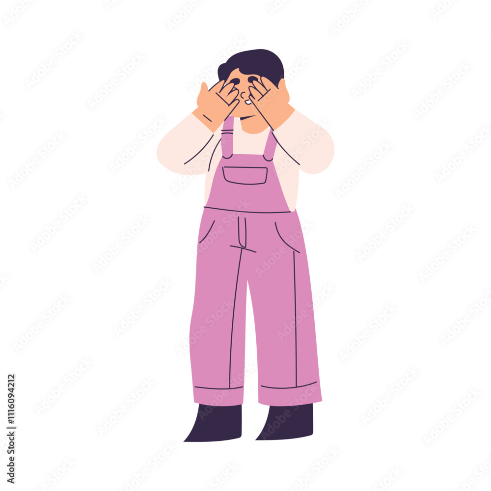Poster boy character play hide and seek have schedule and daily routine activity vector illustration