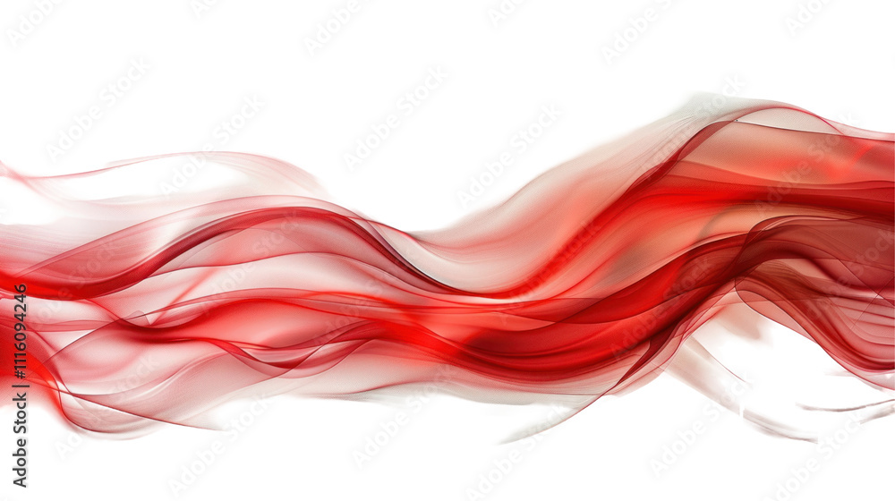 Poster a flowing abstract design featuring red and white waves on a black background, evoking motion and fl